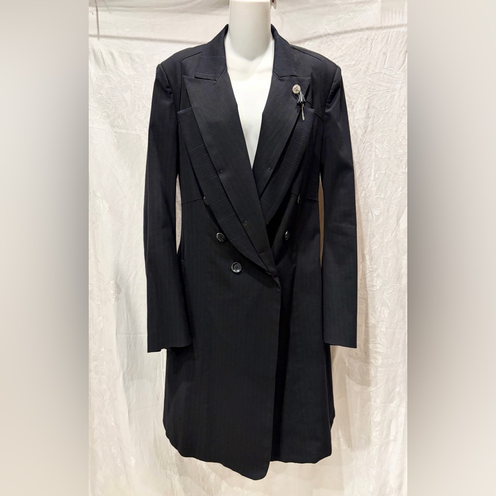HIGH Black Pinstripe Embellished Stretch Coat Dress 10 $800